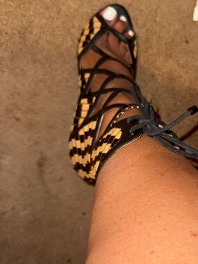 AND Black and Tan Woven Lace-Up Gladiator Heel